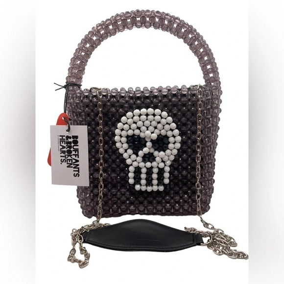 BOUFFANTS & BROKEN HEARTS Kendra Dandy Hand-Beaded Artisan Skull Bag NEW NWT - Picture 1 of 16